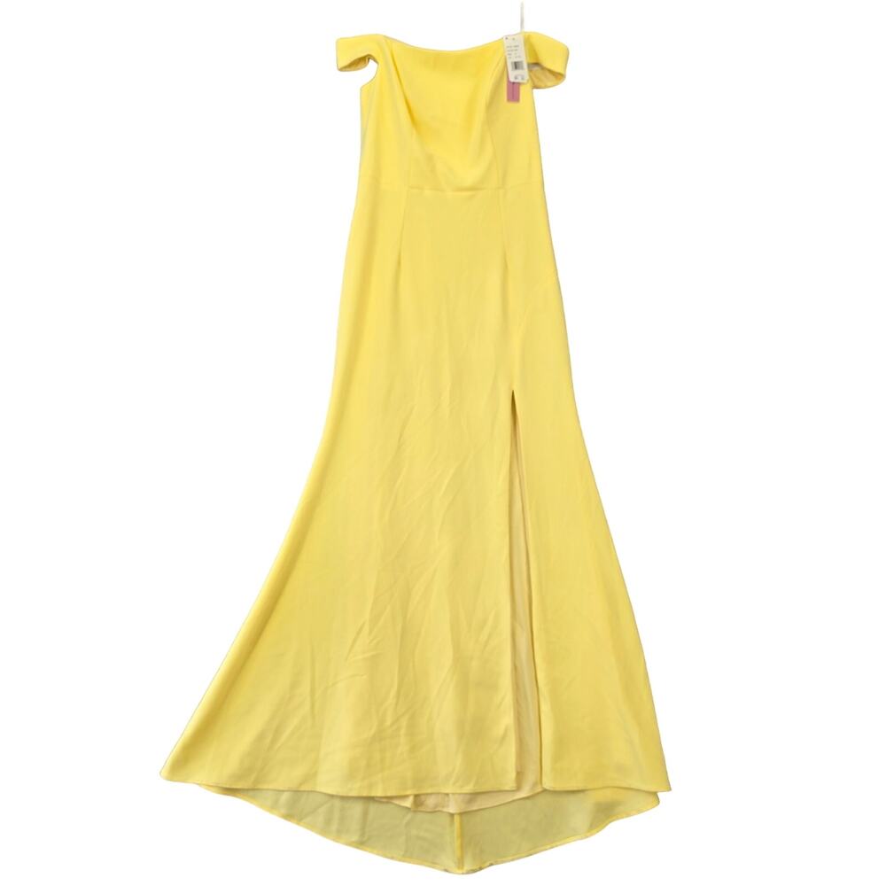 Aqua Formal Yellow Maxi Dress NEW $154 Stretch Off Shoulder Pleated Women 14 Zip
